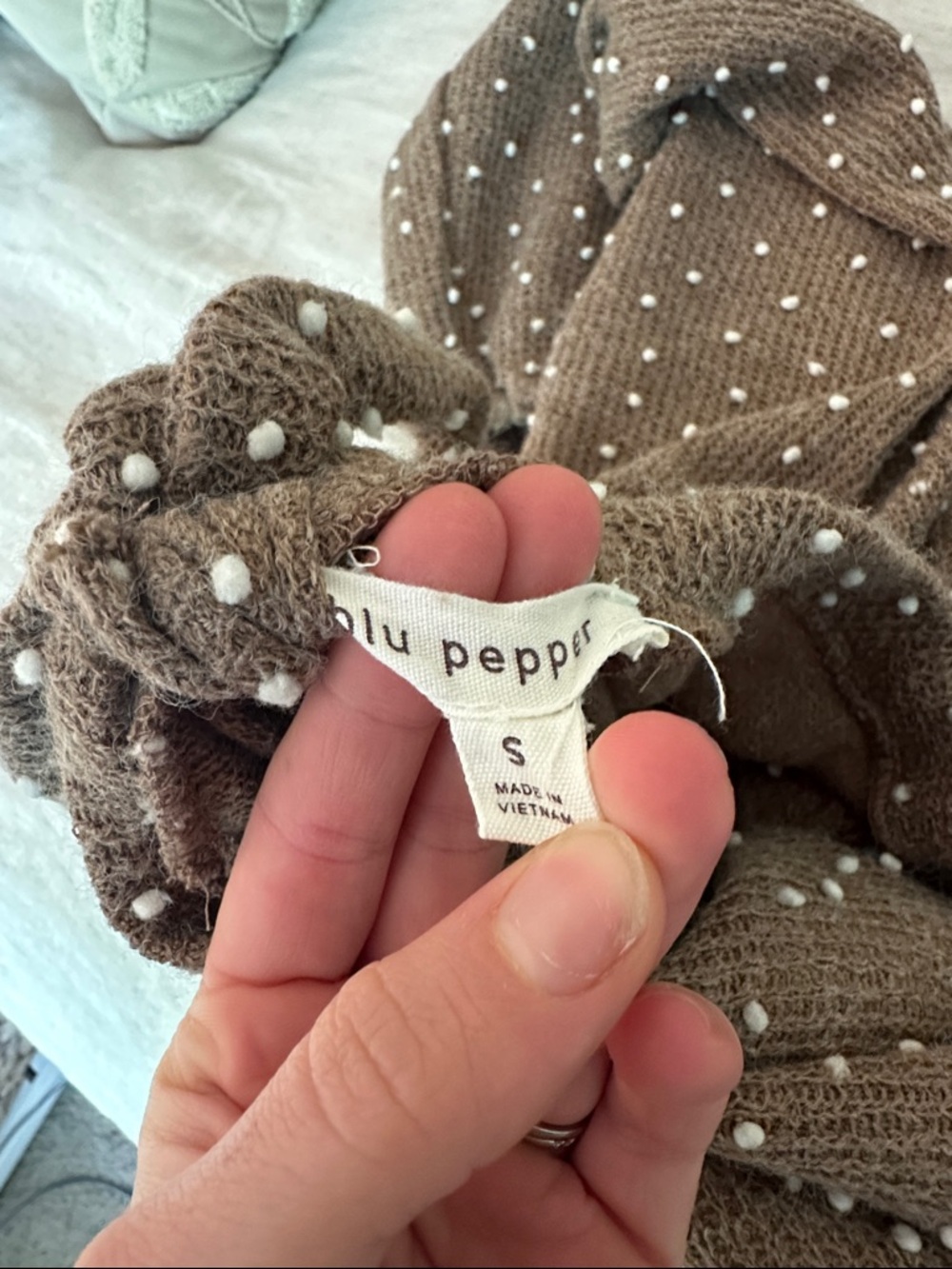 Blu Pepper Brown Knit Sweater with White Dot Pattern - Picture 3 of 3
